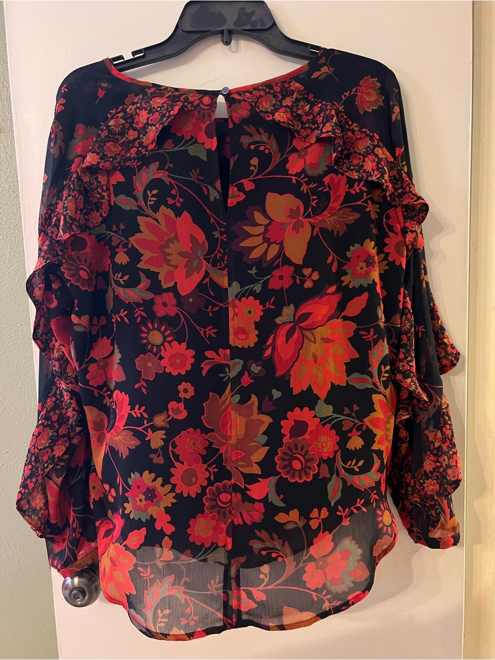 Loft Floral Ruffled Blouse M Multi-color Boho Whimsigoth Dark Romantic Whimsical - Picture 5 of 9
